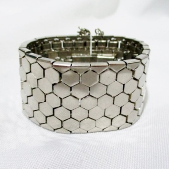 CELINE ITALY SILVER CUFF MESH BRACELET - Picture 1 of 7